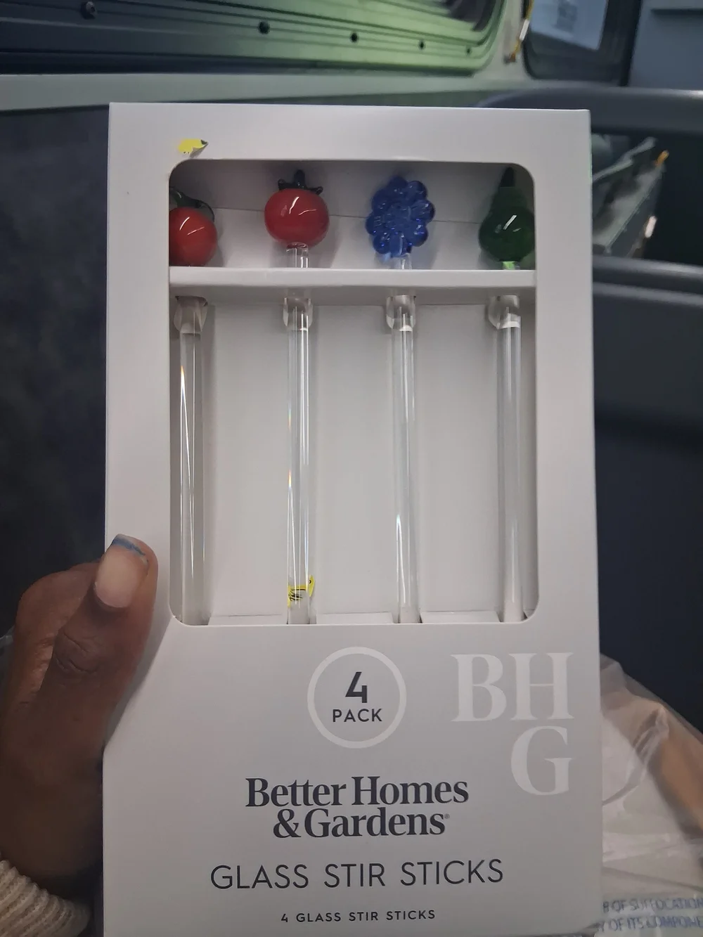 Better Homes And Gardens Glass Stir Sticks with Red, Blue, Green, Yellow Accents